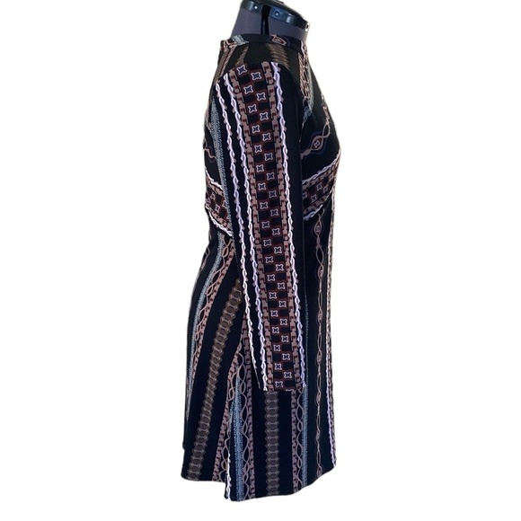 Free People Stella Graphic Long Sleeve Mini Dress M Zip Back Geometric MockNeck - Picture 9 of 15